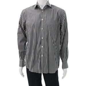 Ted Lapidus Mens Black Striped Cotton Button-Up Dress Shirt Long Sleeve Size 3